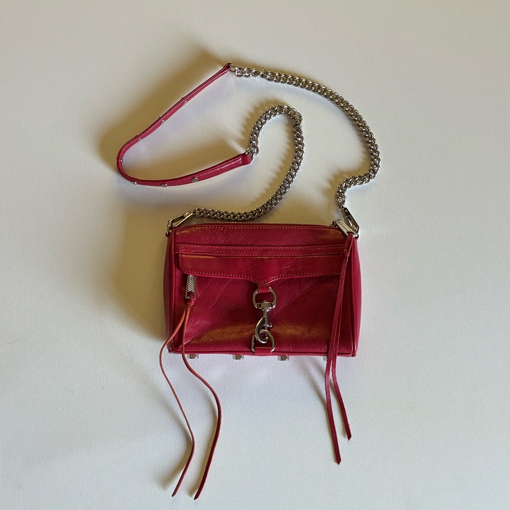 Rebecca Minkoff Mini M.A.C., Red Leather Crossbody Bag with Chain Strap